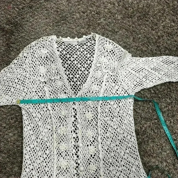 Y2K Design Assets Vintage  Crochet Linen-Cotton Cardigan Women's‎ Sz M - Picture 7 of 9